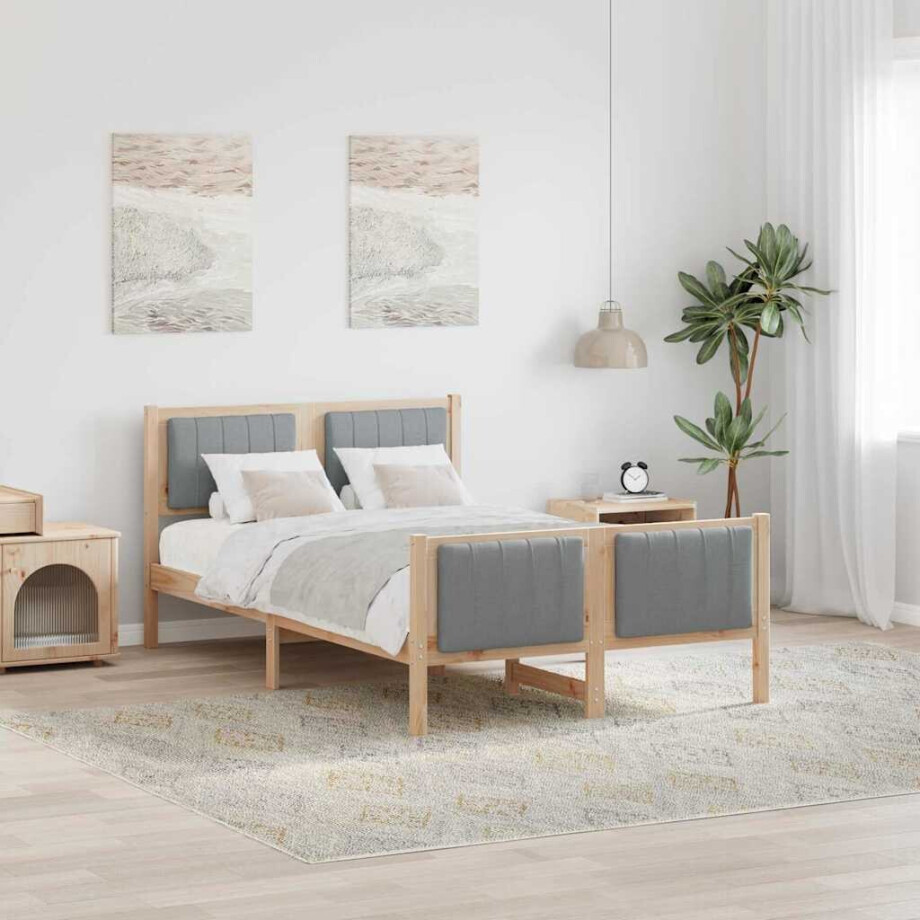 vidaXL Bedframe Bruin en lichtgrijs 120 x 190 cm Massief grenenhout afbeelding 1