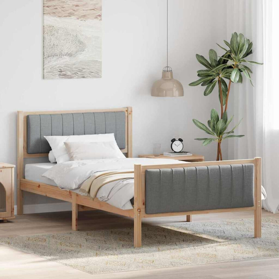 vidaXL Bedframe Bruin en lichtgrijs 100 x 200 cm Massief grenenhout afbeelding 1