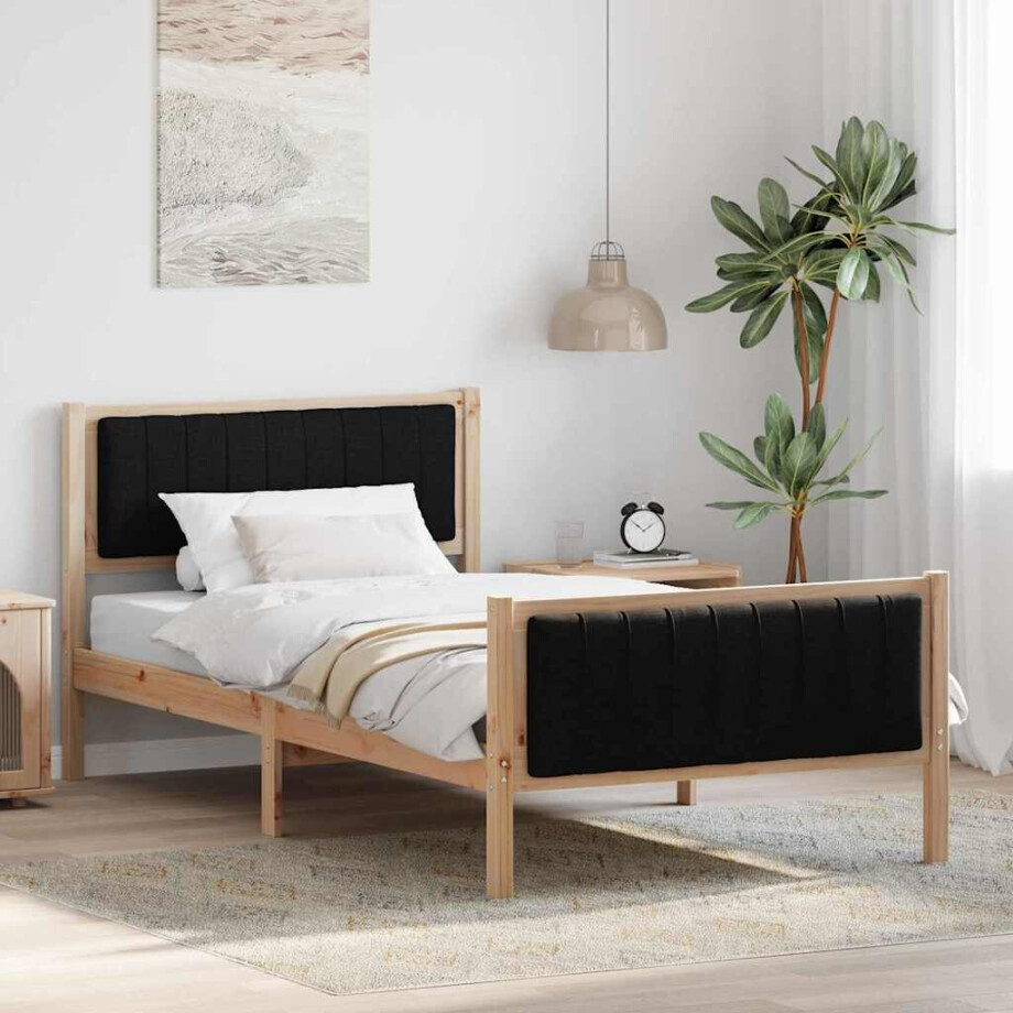 vidaXL Bedframe Bruin en zwart 100 x 200 cm Massief grenenhout vidaXL Bedframe Bruin en zwart 100 x 200 cm Massief grenenhout afbeelding 1