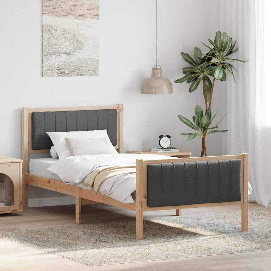 vidaXL Bedframe Bruin en donkergrijs 90 x 200 cm Massief grenenhout vidaXL Bedframe Bruin en donkergrijs 90 x 200 cm Massief grenenhout afbeelding 1