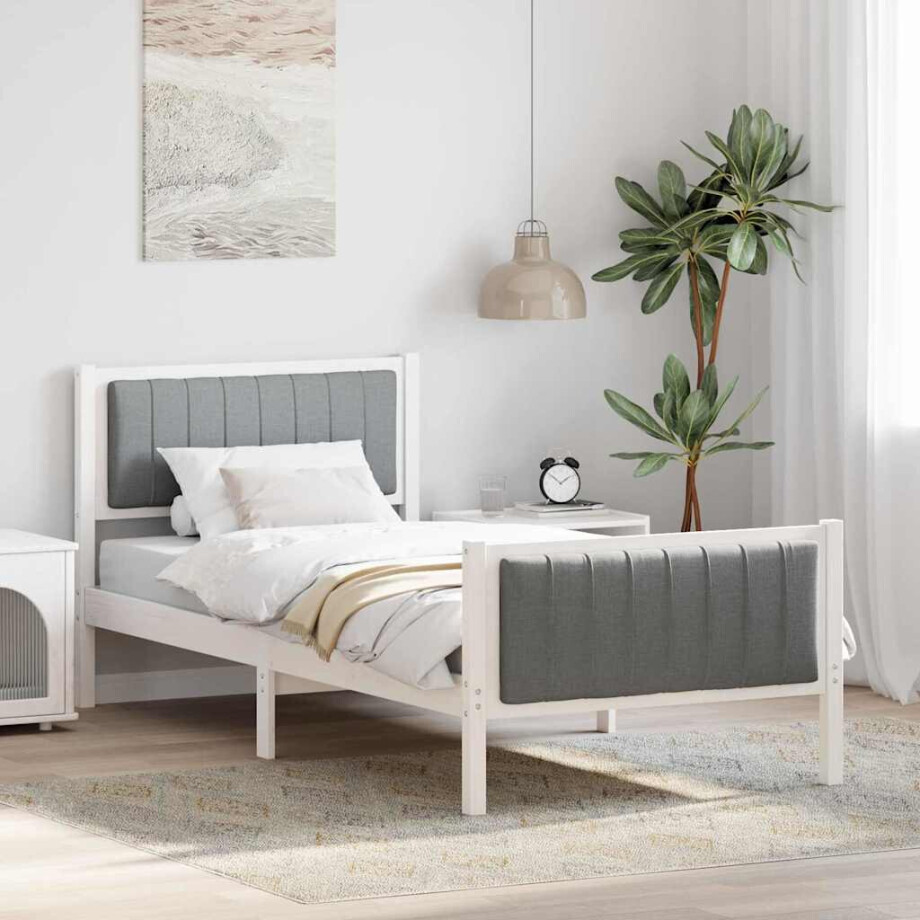 vidaXL Bedframe Wit en lichtgrijs 90 x 200 cm Massief grenenhout vidaXL Bedframe Wit en lichtgrijs 90 x 200 cm Massief grenenhout afbeelding 1