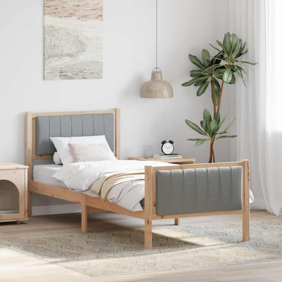 vidaXL Bedframe Bruin en lichtgrijs 80 x 200 cm Massief grenenhout afbeelding 1