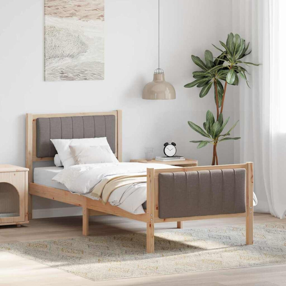 vidaXL Bedframe Bruin en taupe 80 x 200 cm Massief grenenhout afbeelding 1
