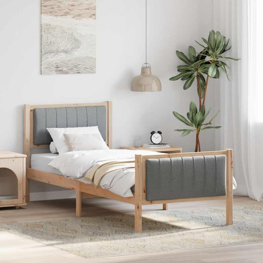 vidaXL Bedframe Bruin en lichtgrijs 75 x 190 cm Massief grenenhout afbeelding 1