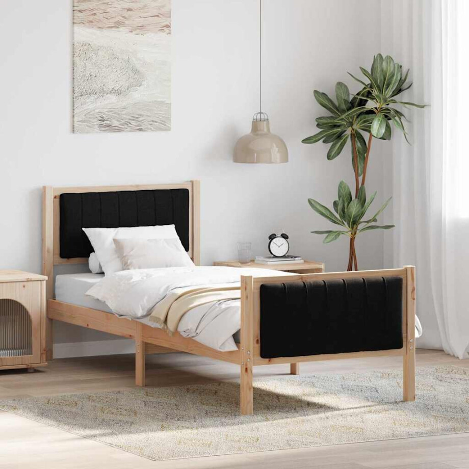 vidaXL Bedframe Bruin en zwart 75 x 190 cm Massief grenenhout afbeelding 1
