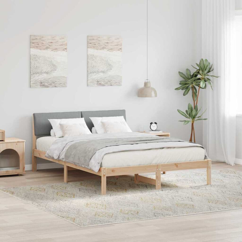 vidaXL Bedframe Bruin en lichtgrijs 150 x 200 cm Massief grenenhout afbeelding 1