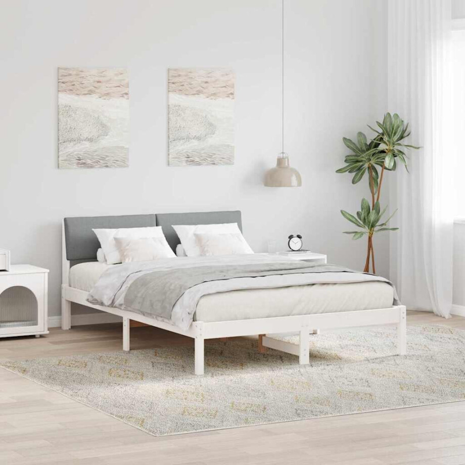 vidaXL Bedframe Wit en lichtgrijs 140 x 190 cm Massief grenenhout vidaXL Bedframe Wit en lichtgrijs 140 x 190 cm Massief grenenhout afbeelding 1