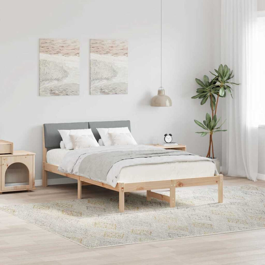 vidaXL Bedframe Bruin en lichtgrijs 120 x 190 cm Massief grenenhout afbeelding 1