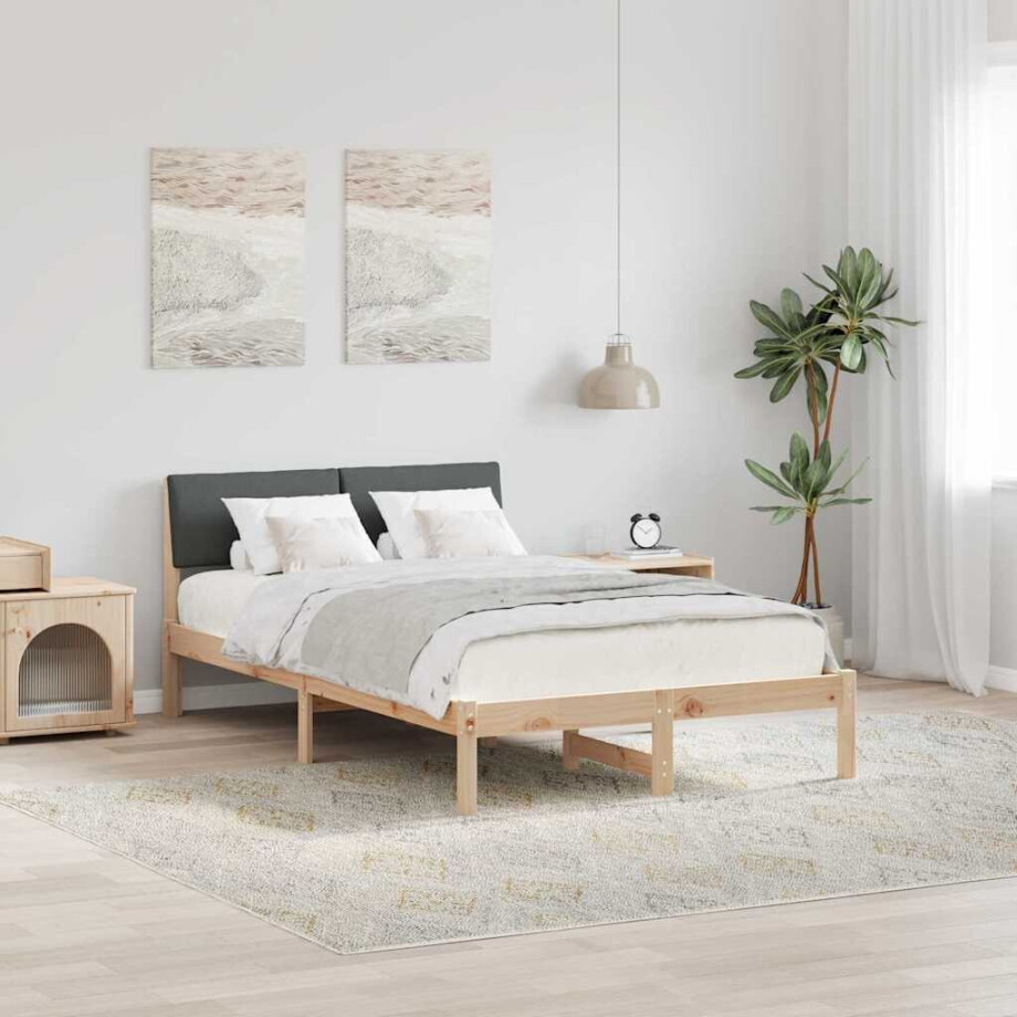 vidaXL Bedframe Bruin en donkergrijs 120 x 190 cm Massief grenenhout afbeelding 1
