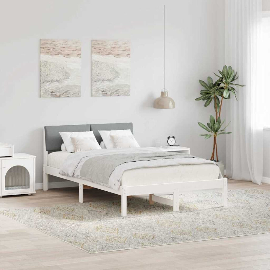 vidaXL Bedframe Wit en lichtgrijs 120 x 190 cm Massief grenenhout vidaXL Bedframe Wit en lichtgrijs 120 x 190 cm Massief grenenhout afbeelding 1