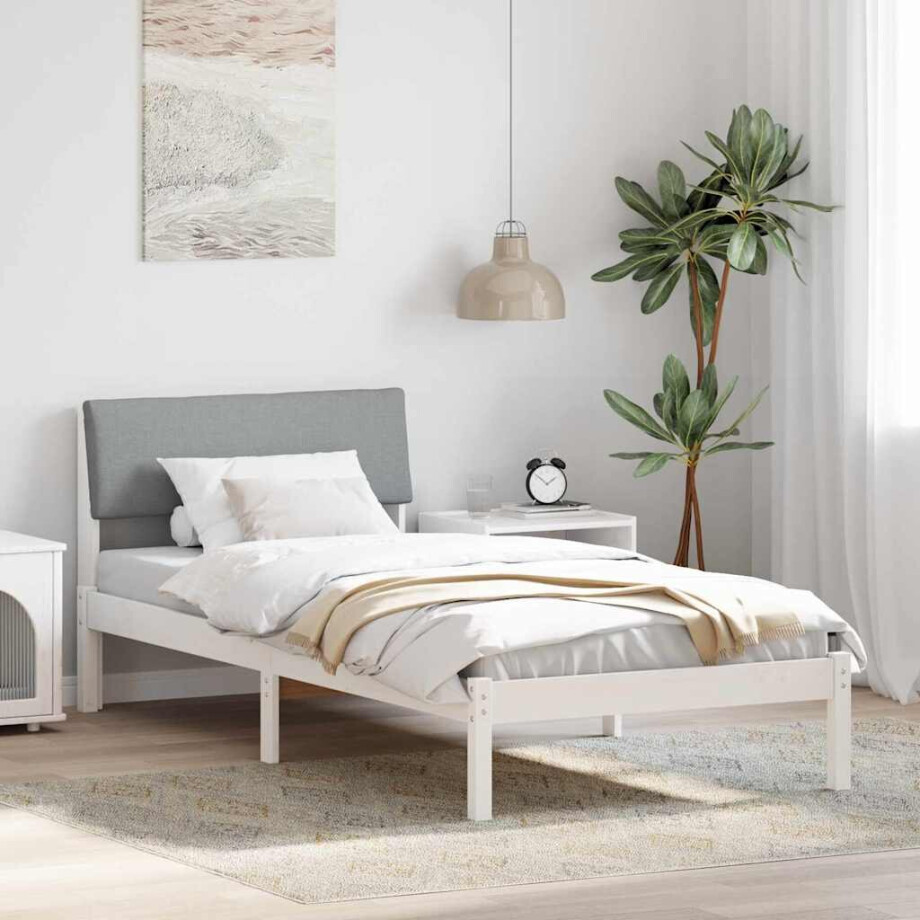 vidaXL Bedframe Wit en lichtgrijs 90 x 200 cm Massief grenenhout afbeelding 1