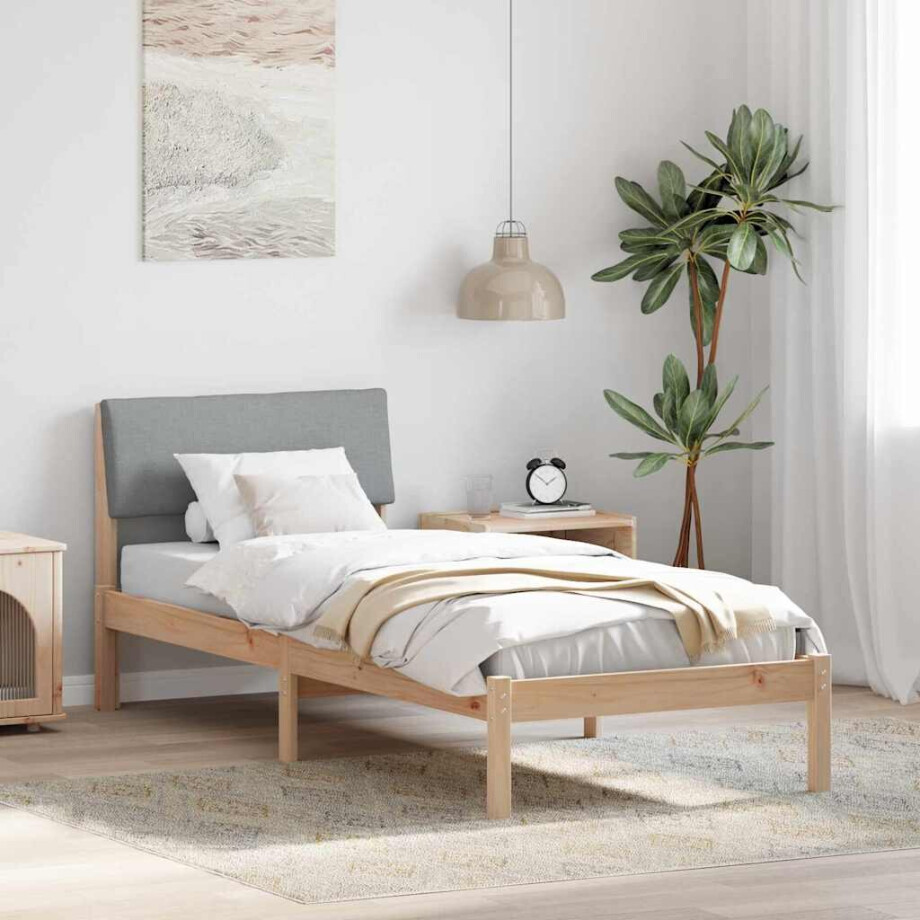 vidaXL Bedframe Bruin en lichtgrijs 75 x 190 cm Massief grenenhout afbeelding 1