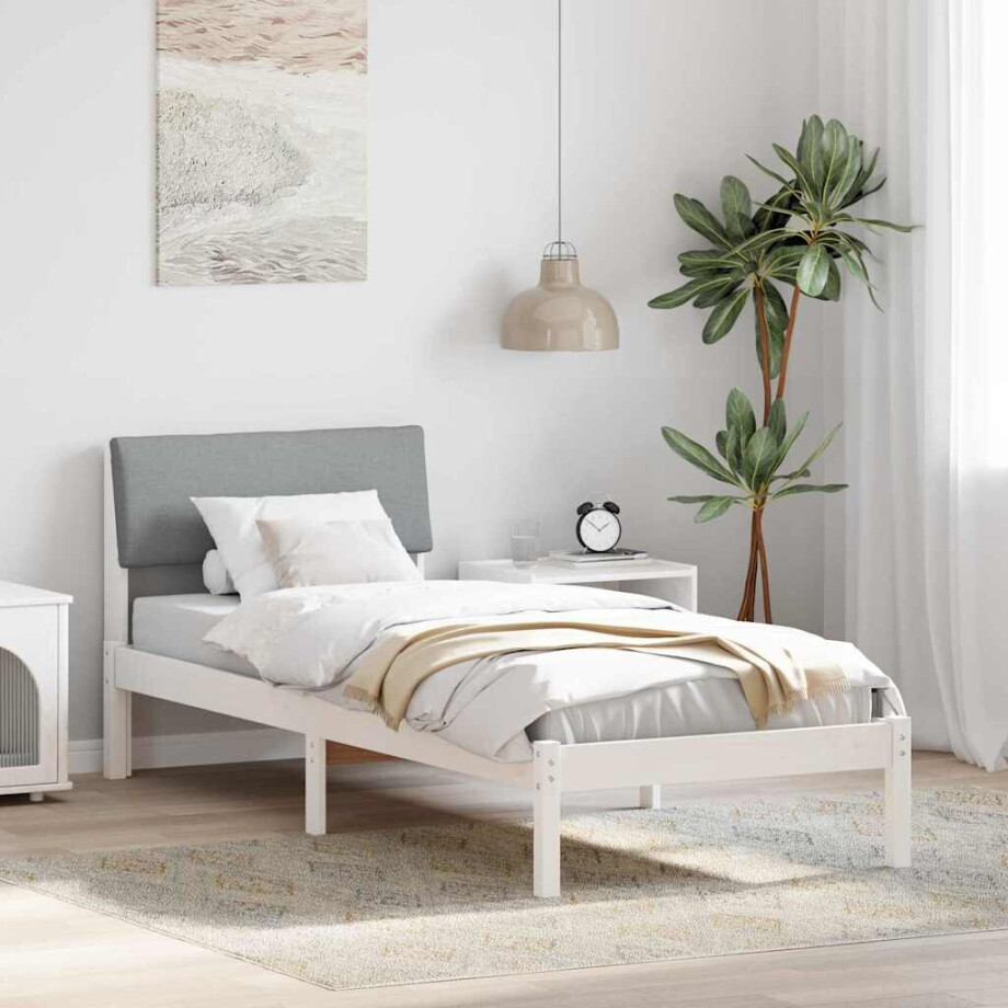 vidaXL Bedframe Wit en lichtgrijs 75 x 190 cm Massief grenenhout afbeelding 1