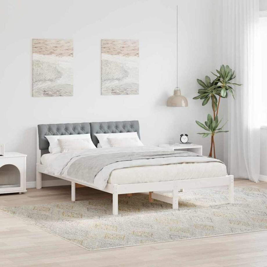 vidaXL Bedframe Wit en lichtgrijs 160 x 200 cm Massief grenenhout afbeelding 1