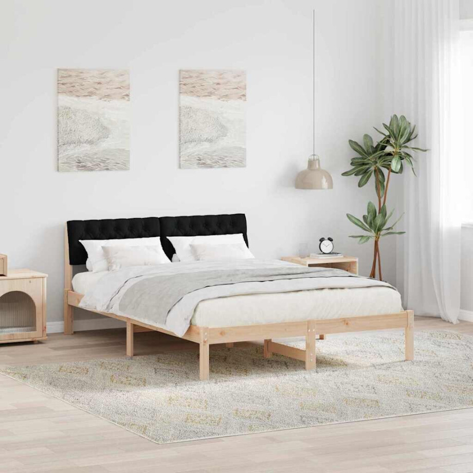 vidaXL Bedframe Bruin en zwart 150 x 200 cm Massief grenenhout afbeelding 1