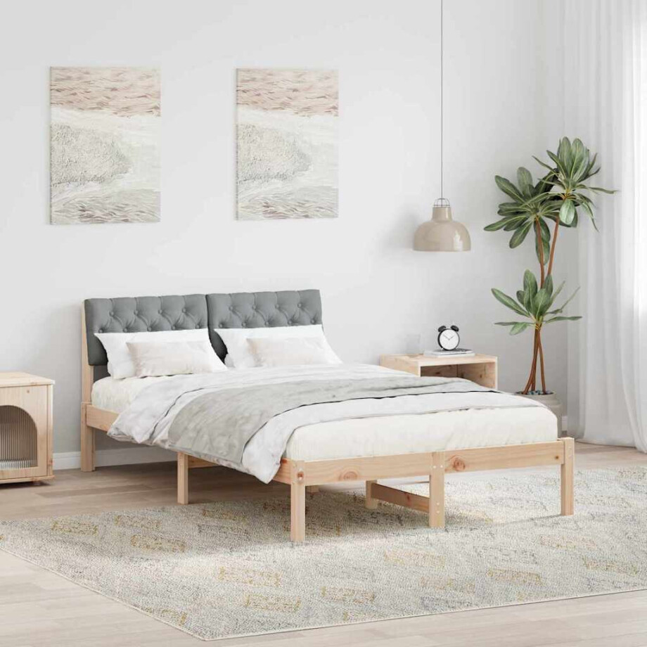 vidaXL Bedframe Bruin en lichtgrijs 120 x 200 cm Massief grenenhout afbeelding 1