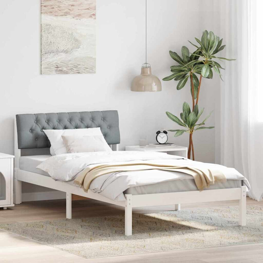 vidaXL Bedframe Wit en lichtgrijs 100 x 200 cm Massief grenenhout vidaXL Bedframe Wit en lichtgrijs 100 x 200 cm Massief grenenhout afbeelding 1