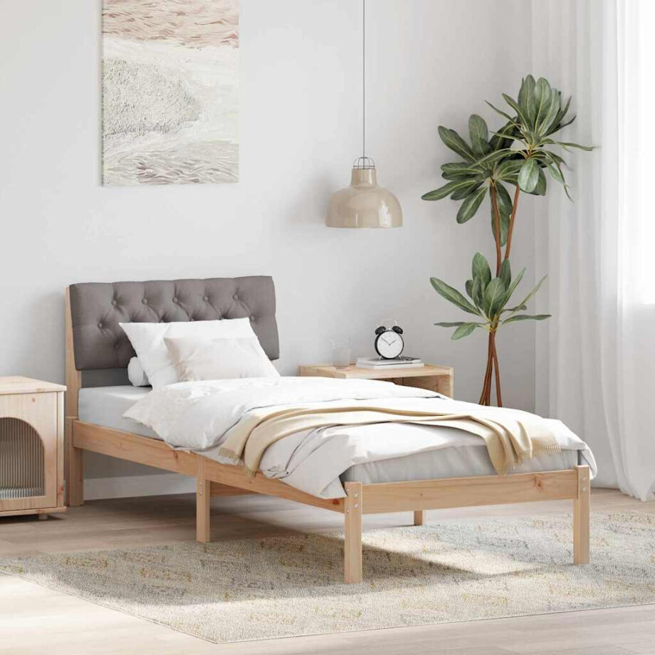 vidaXL Bedframe Bruin en taupe 80 x 200 cm Massief grenenhout afbeelding 1