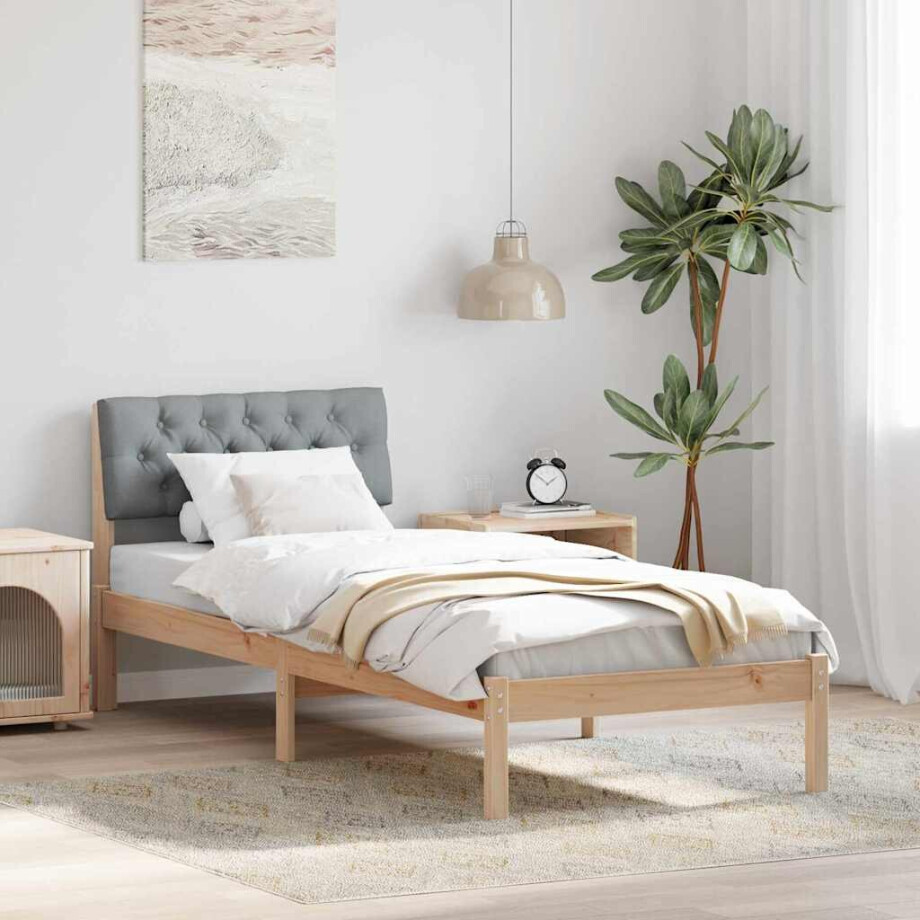 vidaXL Bedframe Bruin en lichtgrijs 75 x 190 cm Massief grenenhout afbeelding 1
