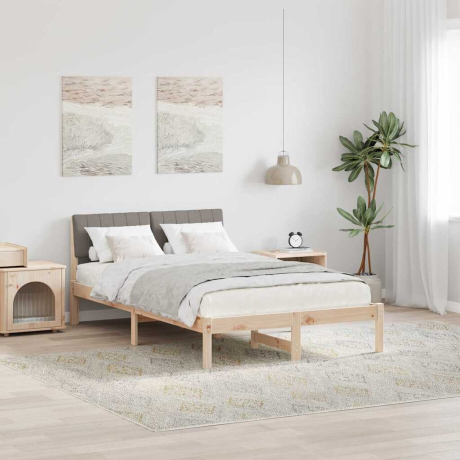 vidaXL Bedframe Bruin en taupe 120 x 200 cm Massief grenenhout vidaXL Bedframe Bruin en taupe 120 x 200 cm Massief grenenhout afbeelding 1