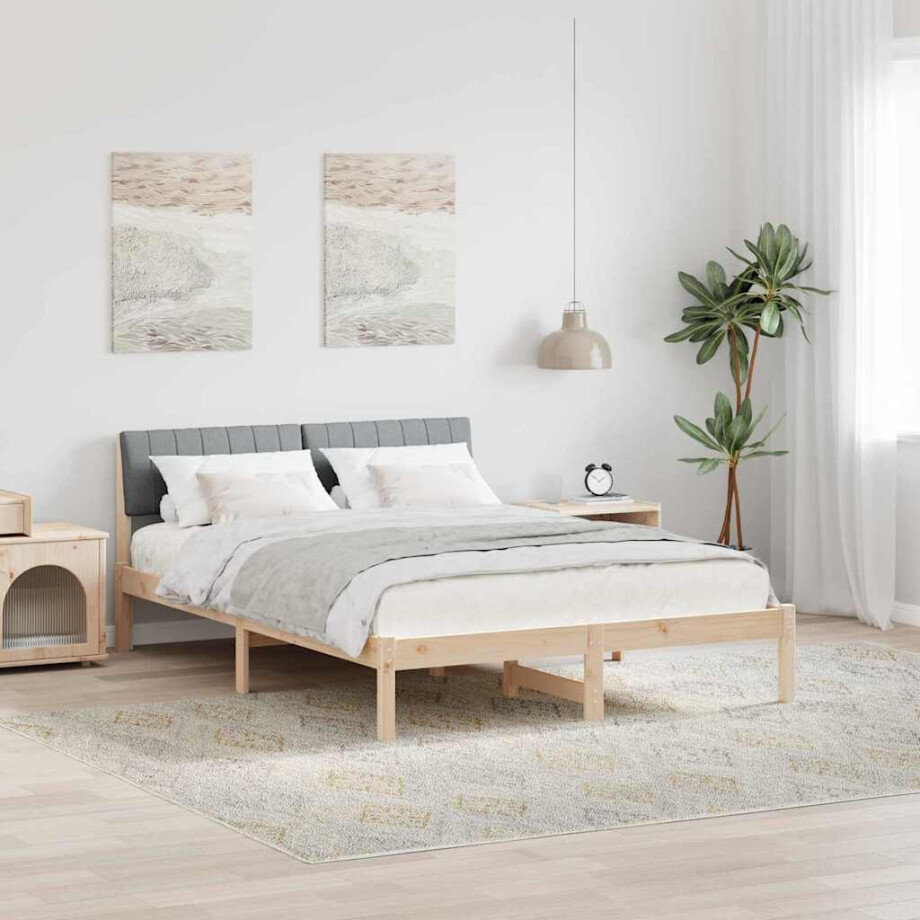 vidaXL Bedframe Bruin en lichtgrijs 135 x 190 cm Massief grenenhout afbeelding 1