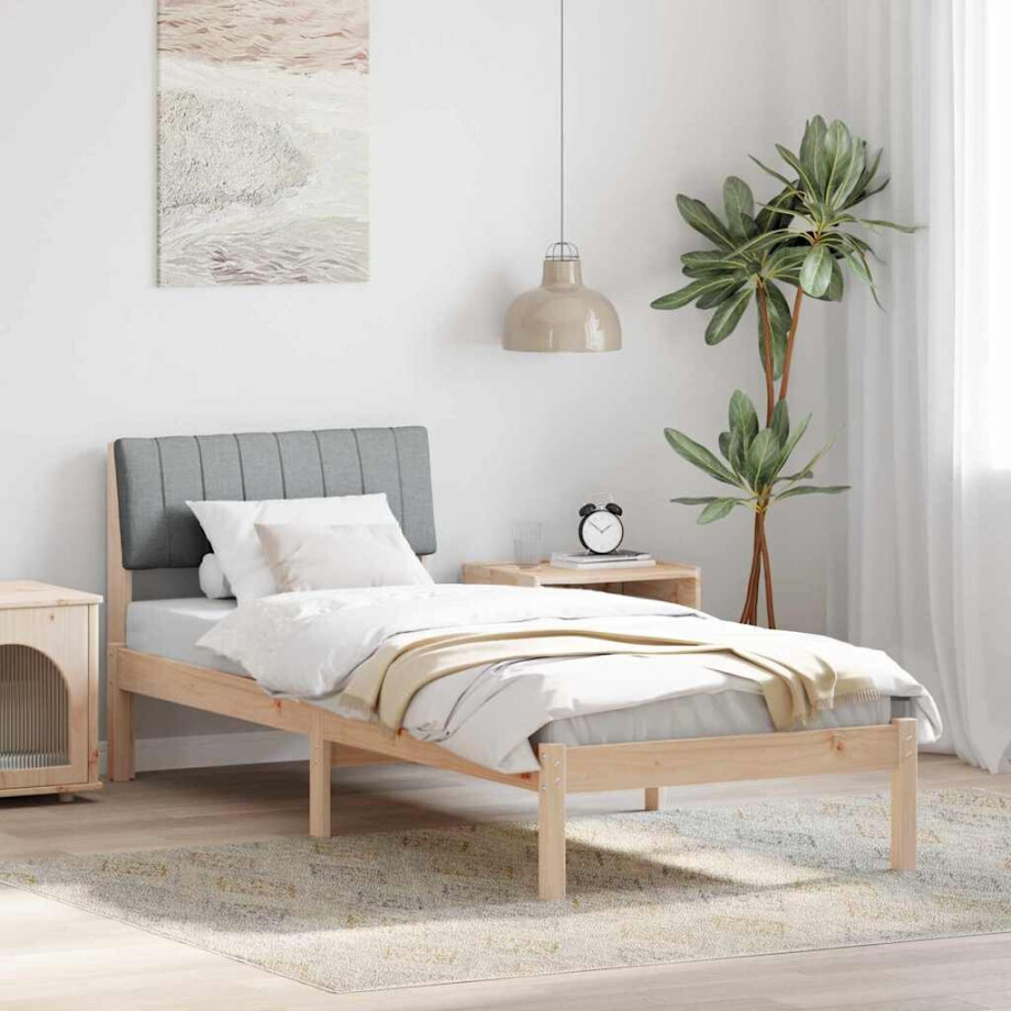 vidaXL Bedframe Bruin en lichtgrijs 75 x 190 cm Massief grenenhout afbeelding 1