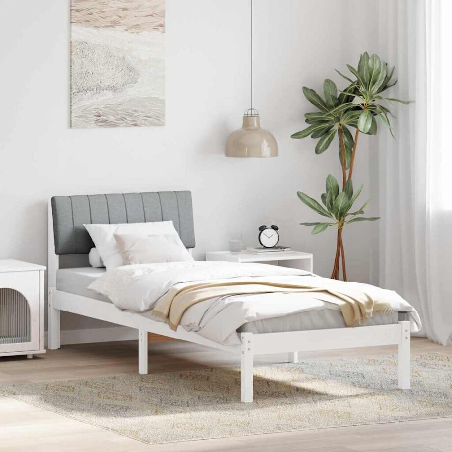 vidaXL Bedframe Wit en lichtgrijs 75 x 190 cm Massief grenenhout vidaXL Bedframe Wit en lichtgrijs 75 x 190 cm Massief grenenhout afbeelding 1