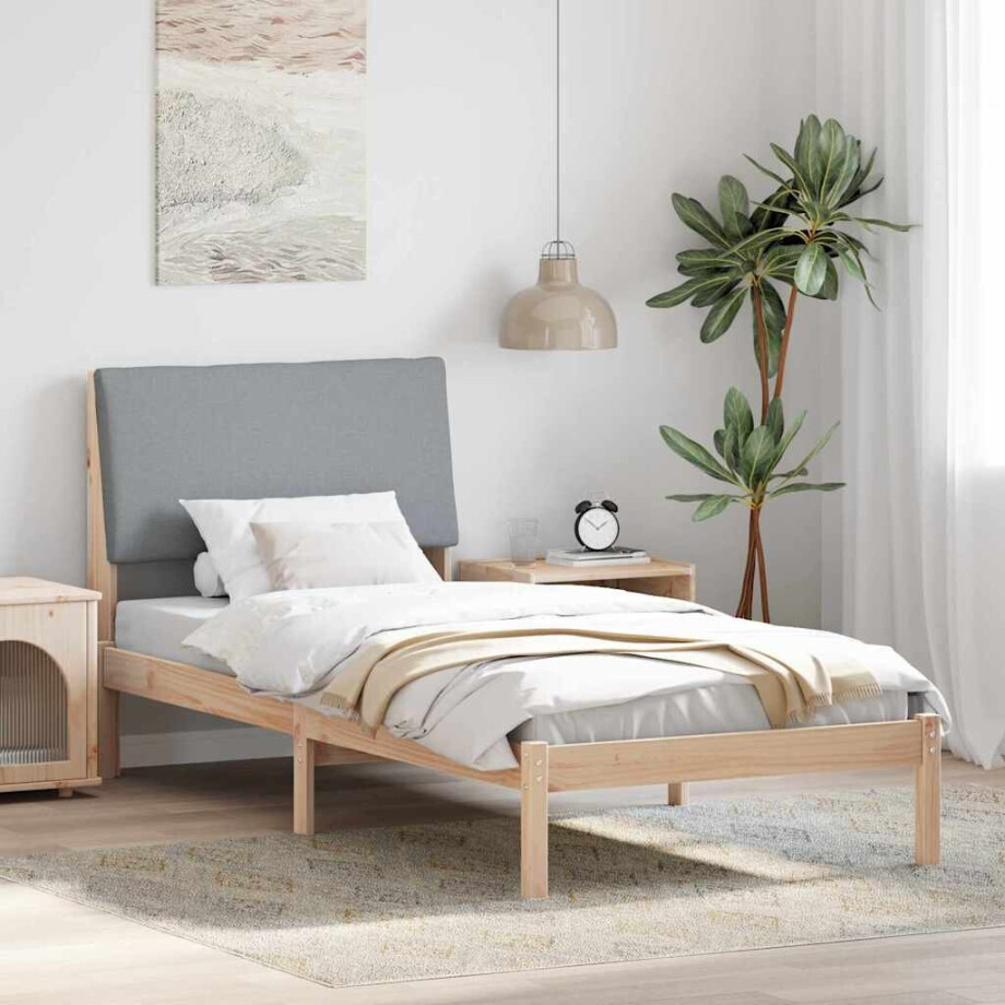 vidaXL Bedframe Bruin en lichtgrijs 100 x 200 cm Massief grenenhout afbeelding 1