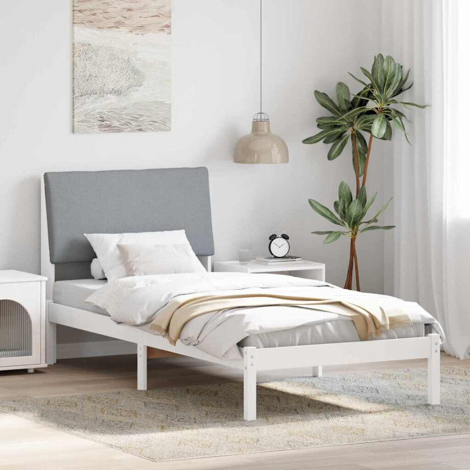 vidaXL Bedframe Wit en lichtgrijs 100 x 200 cm Massief grenenhout vidaXL Bedframe Wit en lichtgrijs 100 x 200 cm Massief grenenhout afbeelding 1