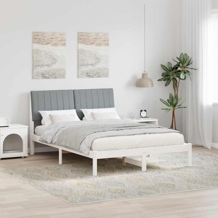 vidaXL Bedframe met hoofdeinde Wit 135 x 190 cm Massief grenenhout vidaXL Bedframe met hoofdeinde Wit 135 x 190 cm Massief grenenhout afbeelding 1