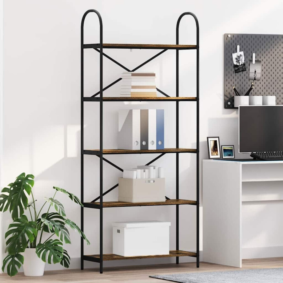 vidaXL Boekenkast Gerookt eiken 80 x 30 x 183 cm Bewerkt hout afbeelding 1