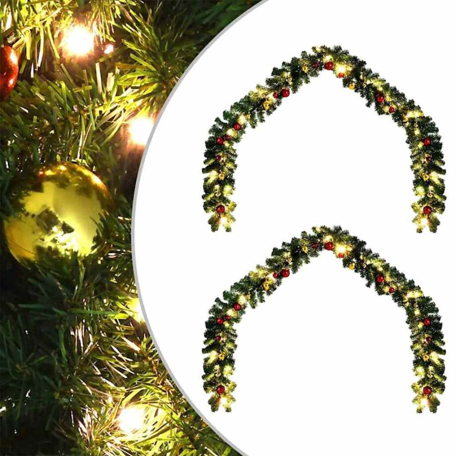 vidaXL Kerstkrans met 600 LED 2 pcs Groen PVC afbeelding 1