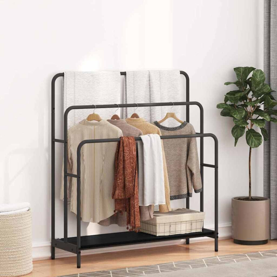 vidaXL Kledingrek Zwart eiken 90 x 30 x 100,5 cm Bewerkt hout vidaXL Kledingrek Zwart eiken 90 x 30 x 100,5 cm Bewerkt hout afbeelding 1