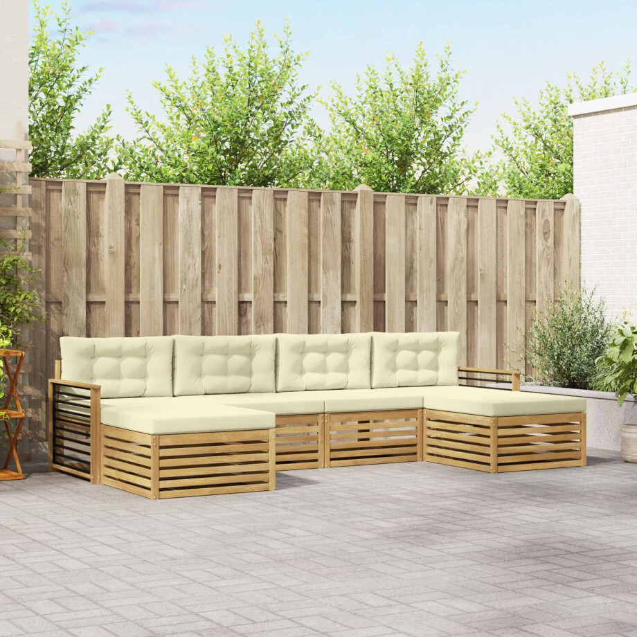 vidaXL Sofa-Sets 6 pcs Wit en crèmekleurig Massief Acaciahout vidaXL Sofa-Sets 6 pcs Wit en crèmekleurig Massief Acaciahout afbeelding 1