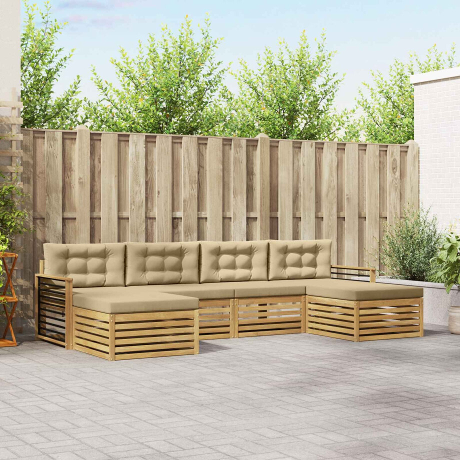vidaXL Sofa-Sets met kussen 6 pcs Wit en Beige Massief Acaciahout vidaXL Sofa-Sets met kussen 6 pcs Wit en Beige Massief Acaciahout afbeelding 1