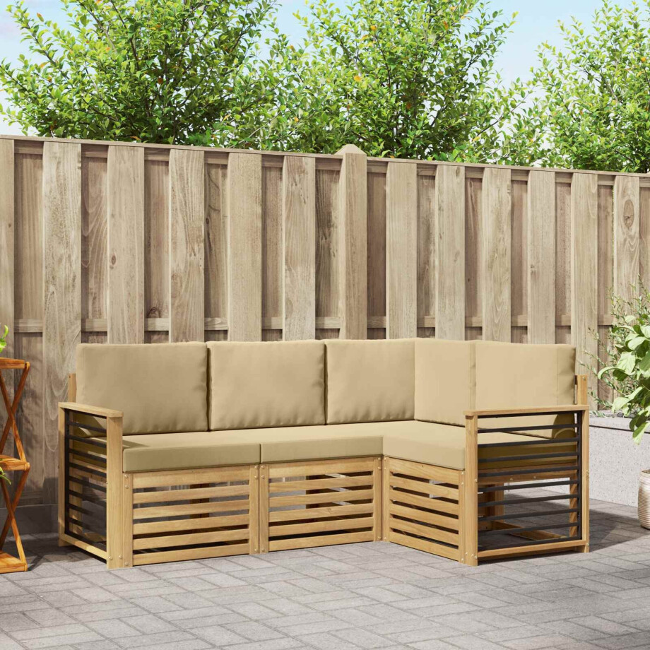 vidaXL Sofa-Sets 4 pcs Wit en Beige 187,5 x 128,5 x 73 cm Polyester afbeelding 1