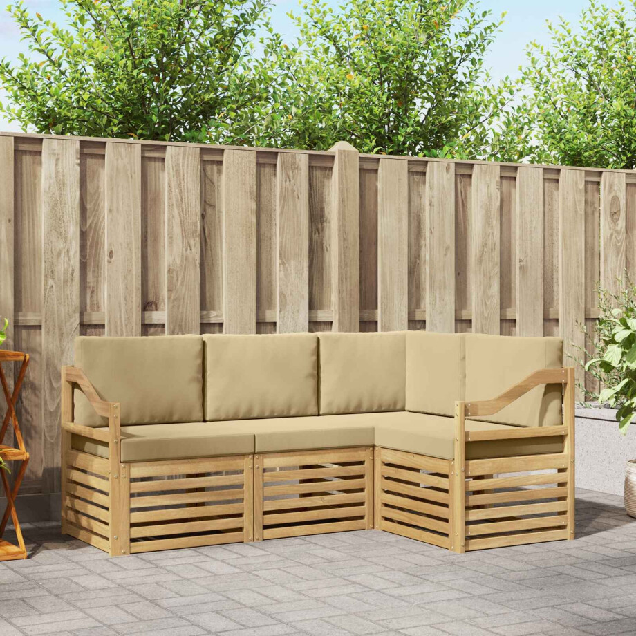 vidaXL Sofa-Sets 4 pcs Wit en Beige 185,5 x 126,5 x 73 cm Polyester afbeelding 1