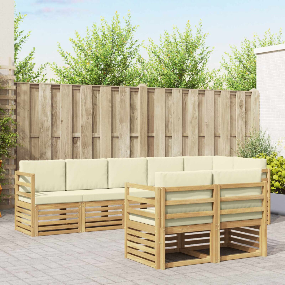 vidaXL Sofa-Sets 8 pcs Wit en crèmekleurig Massief Acaciahout vidaXL Sofa-Sets 8 pcs Wit en crèmekleurig Massief Acaciahout afbeelding 1