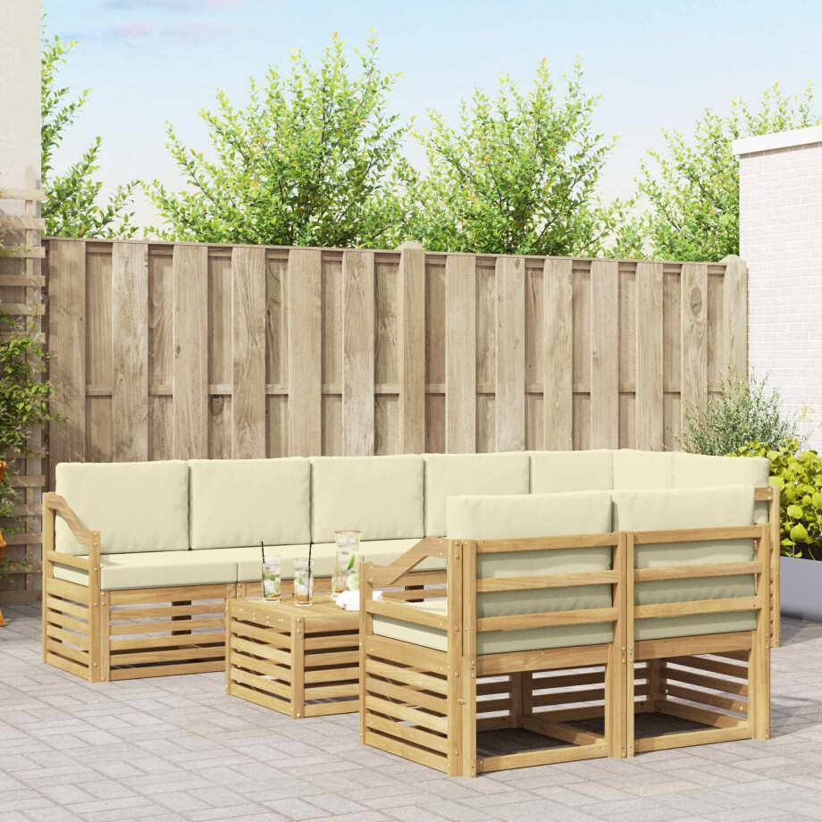 vidaXL Sofa-Sets 9 pcs Wit en crèmekleurig Massief Acaciahout vidaXL Sofa-Sets 9 pcs Wit en crèmekleurig Massief Acaciahout afbeelding 1