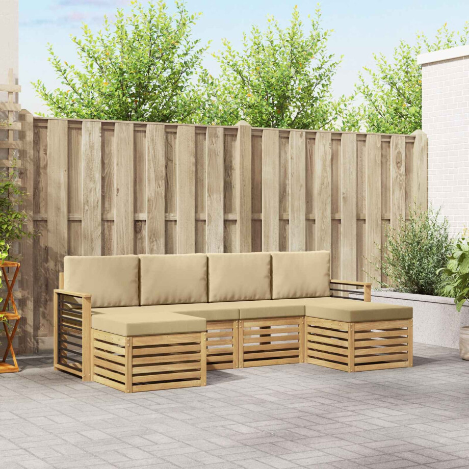 vidaXL Sofa-Sets met kussen 6 pcs Wit en Beige Polyester afbeelding 1