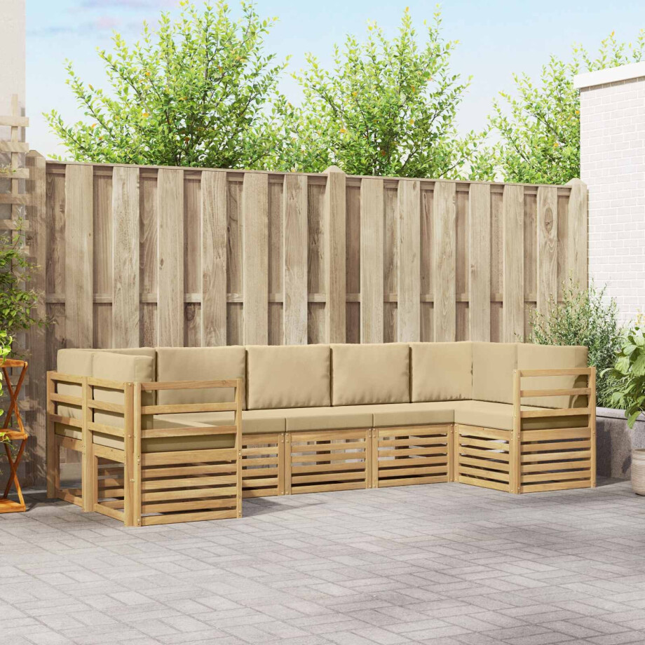 vidaXL Hoekbank Set 7 pcs Wit en Beige 304 x 126,5 x 73 cm Polyester vidaXL Hoekbank Set 7 pcs Wit en Beige 304 x 126,5 x 73 cm Polyester afbeelding 1