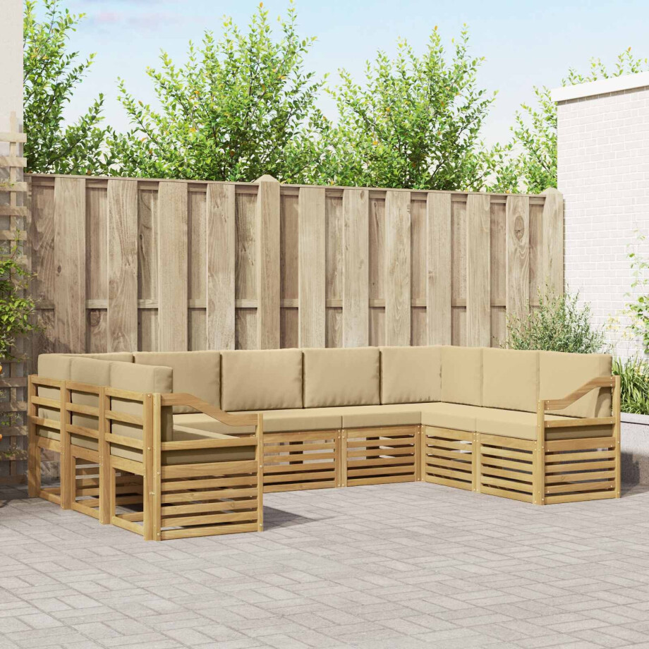vidaXL Hoekbank Set 9 pcs Wit en Beige 304 x 185,5 x 73 cm Polyester vidaXL Hoekbank Set 9 pcs Wit en Beige 304 x 185,5 x 73 cm Polyester afbeelding 1