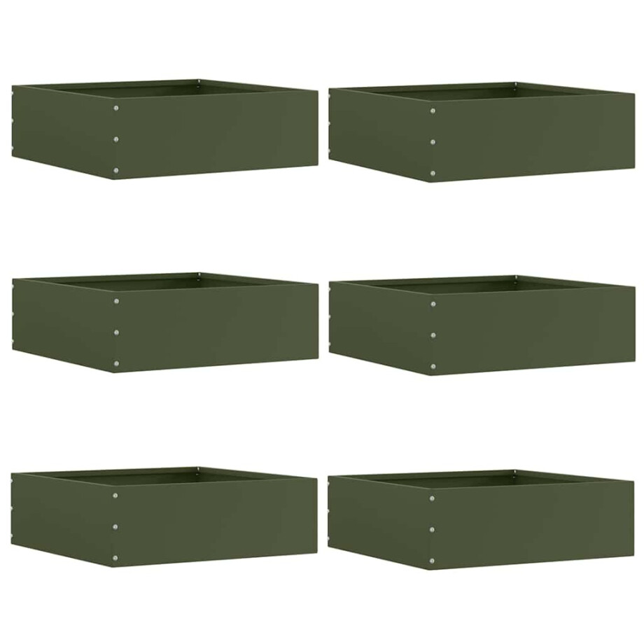 vidaXL Tuinrand 6 pcs Olijf Groen 40 x 40 x 13 cm Staal vidaXL Tuinrand 6 pcs Olijf Groen 40 x 40 x 13 cm Staal afbeelding 1
