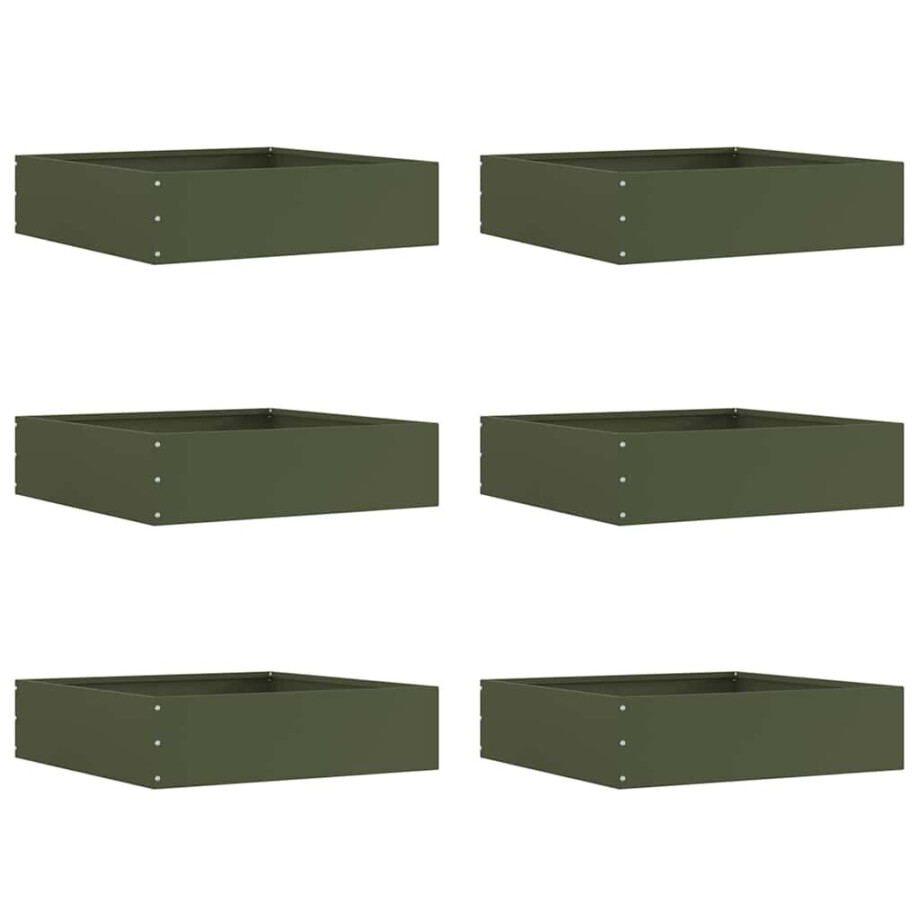 vidaXL Tuinrand 6 pcs Olijf Groen 50 x 50 x 13 cm Staal vidaXL Tuinrand 6 pcs Olijf Groen 50 x 50 x 13 cm Staal afbeelding 1