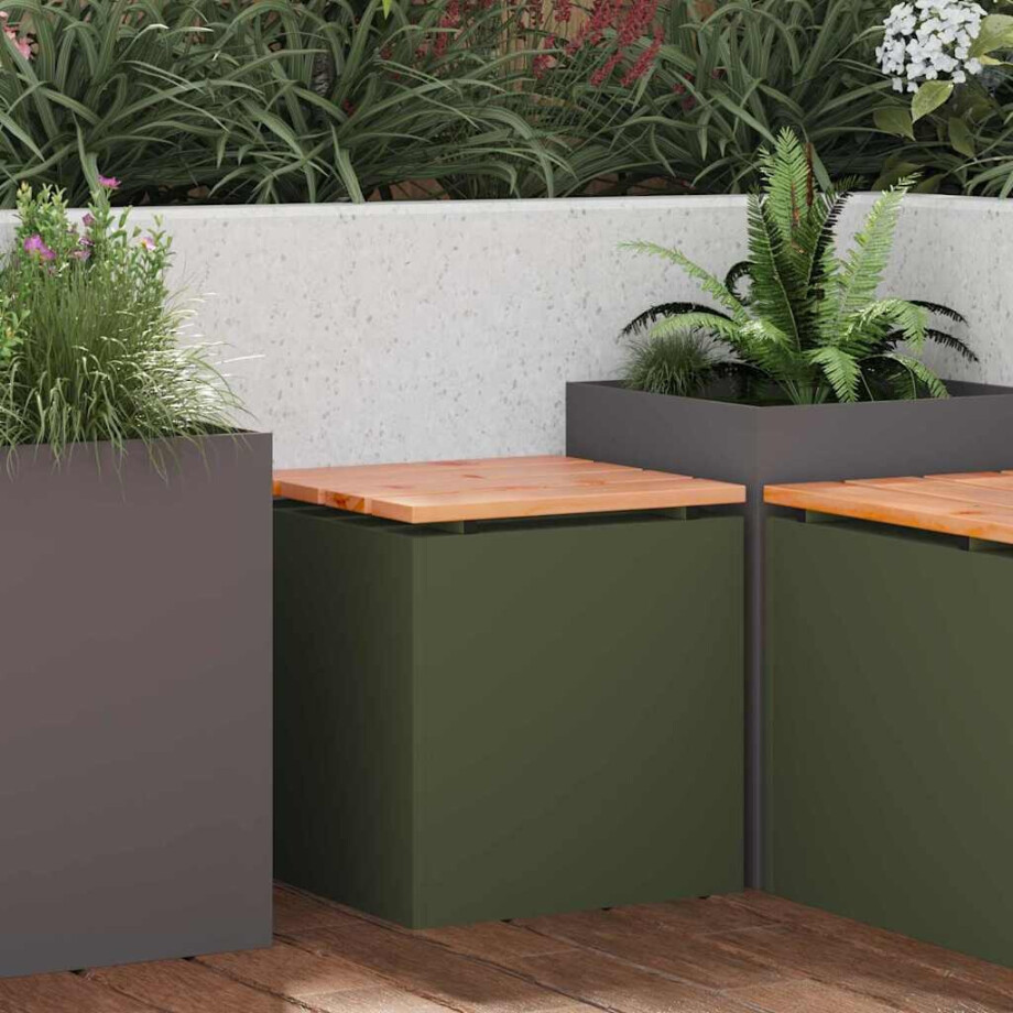 vidaXL Tuinbank Olijfgroen 40 x 40 x 43 cm Staal afbeelding 1