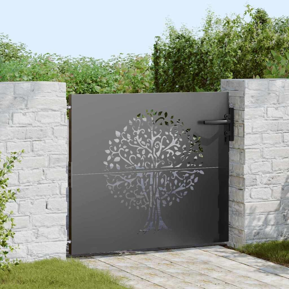 vidaXL Tuinpoort met slot Zwart 85 x 100 cm Poedergecoat staal afbeelding 1