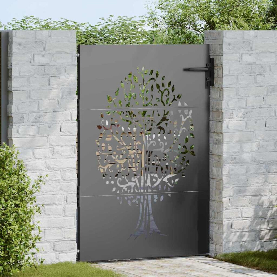 vidaXL Tuinpoort met slot Zwart 85 x 150 cm Poedergecoat staal afbeelding 1