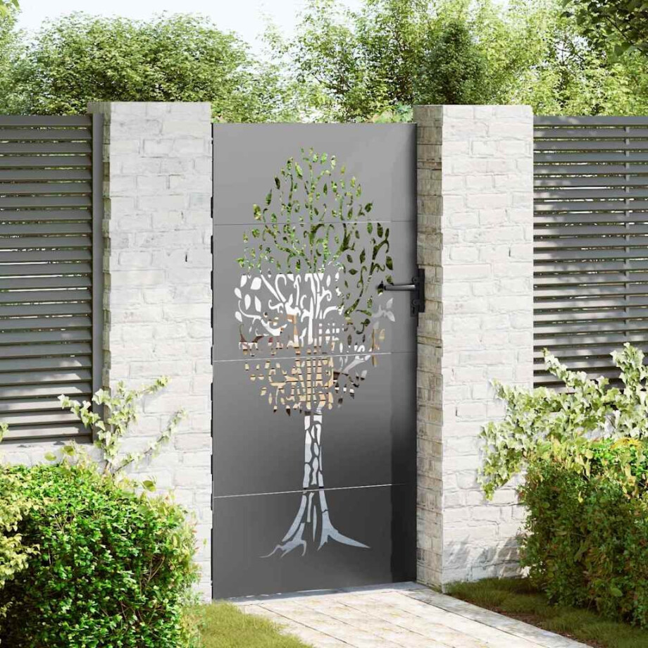vidaXL Tuinpoort met slot Zwart 85 x 200 cm Poedergecoat staal afbeelding 1
