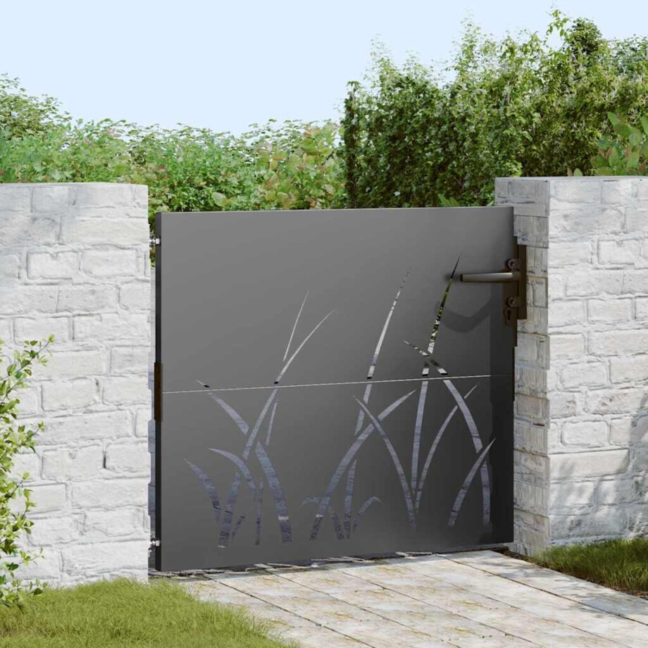 vidaXL Tuinpoort met slot Zwart 85 x 100 cm Poedergecoat staal afbeelding 1