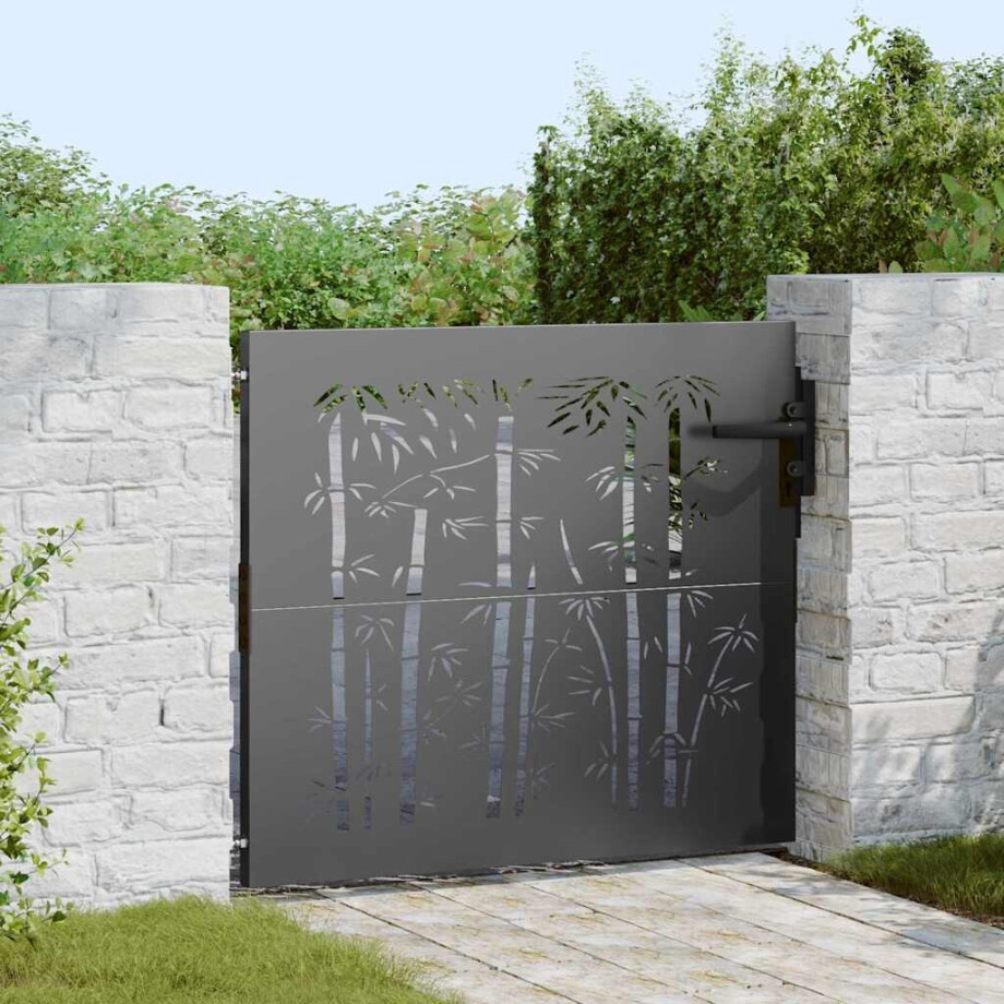 vidaXL Tuinpoort met slot Zwart 85 x 175 cm Poedergecoat staal afbeelding 1